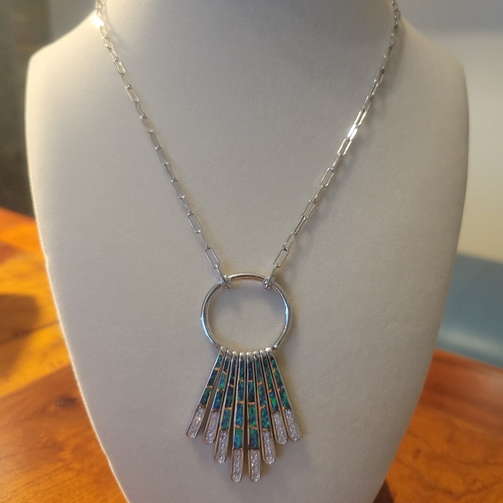Stylish Sterling Silver And Fire Opal Necklace - image 1